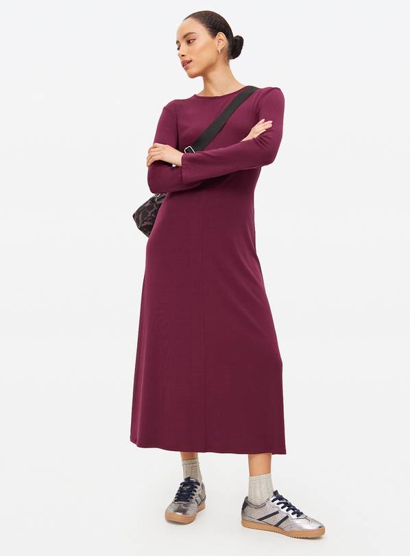 Dark Red Stitch Detail Long Sleeve Midaxi Dress 12